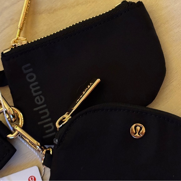 NWT - Lululemon Dual Pouch Wristlet Black with Gold Hardware and Logo - Picture 6 of 13